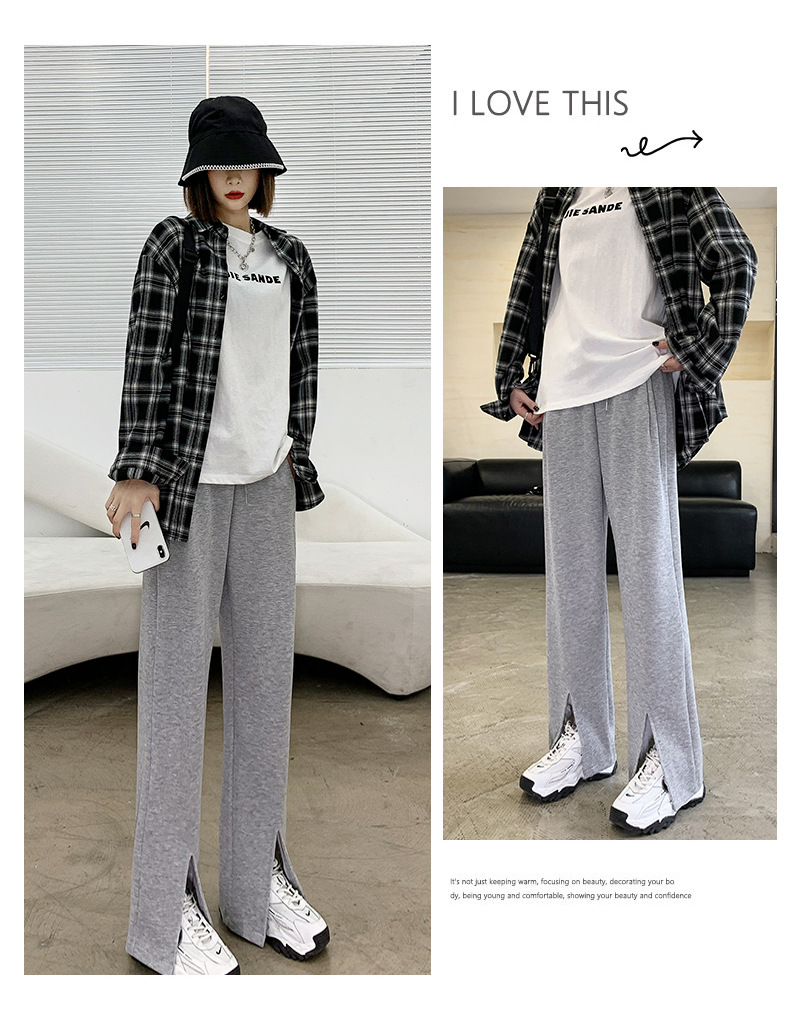 Black slit wide-leg pants for women, 2021 new style slimming casual pants, high-waisted loose straight leg with drape, versatile floor-length pants pic 13