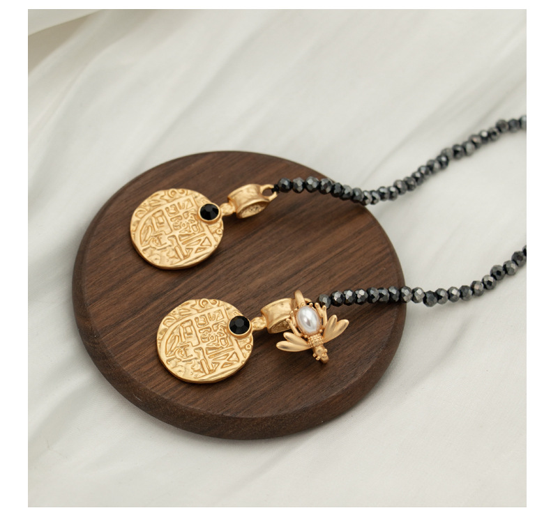 小众设计感铜合金项链璀璨金币黑色百搭长款项链中古撞色串珠项链详情6