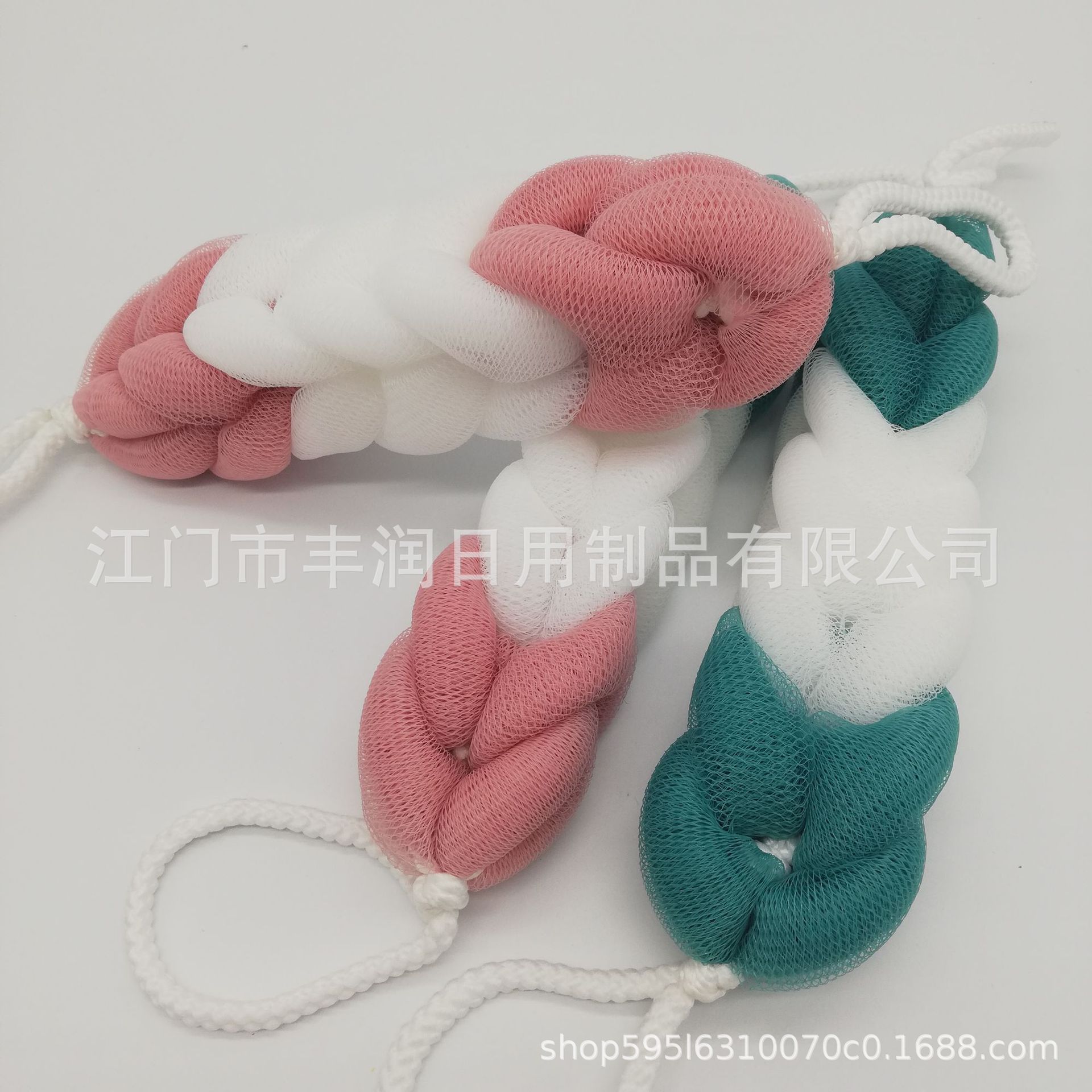 Factory direct sales of ultra-soft bath strips, color-blocked long bath balls, fine mesh bath flowers, bubble balls and bath sponges, customized pic 1