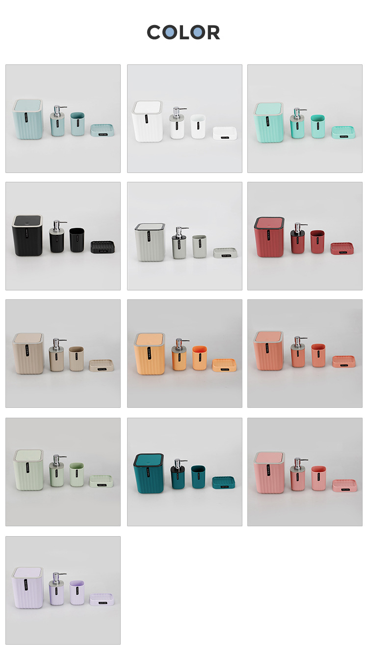 Wave-patterned washbasin four-piece set, trash can, mouthwash cup, soap box, gift box, simple bathroom supplies four-piece set pic 5