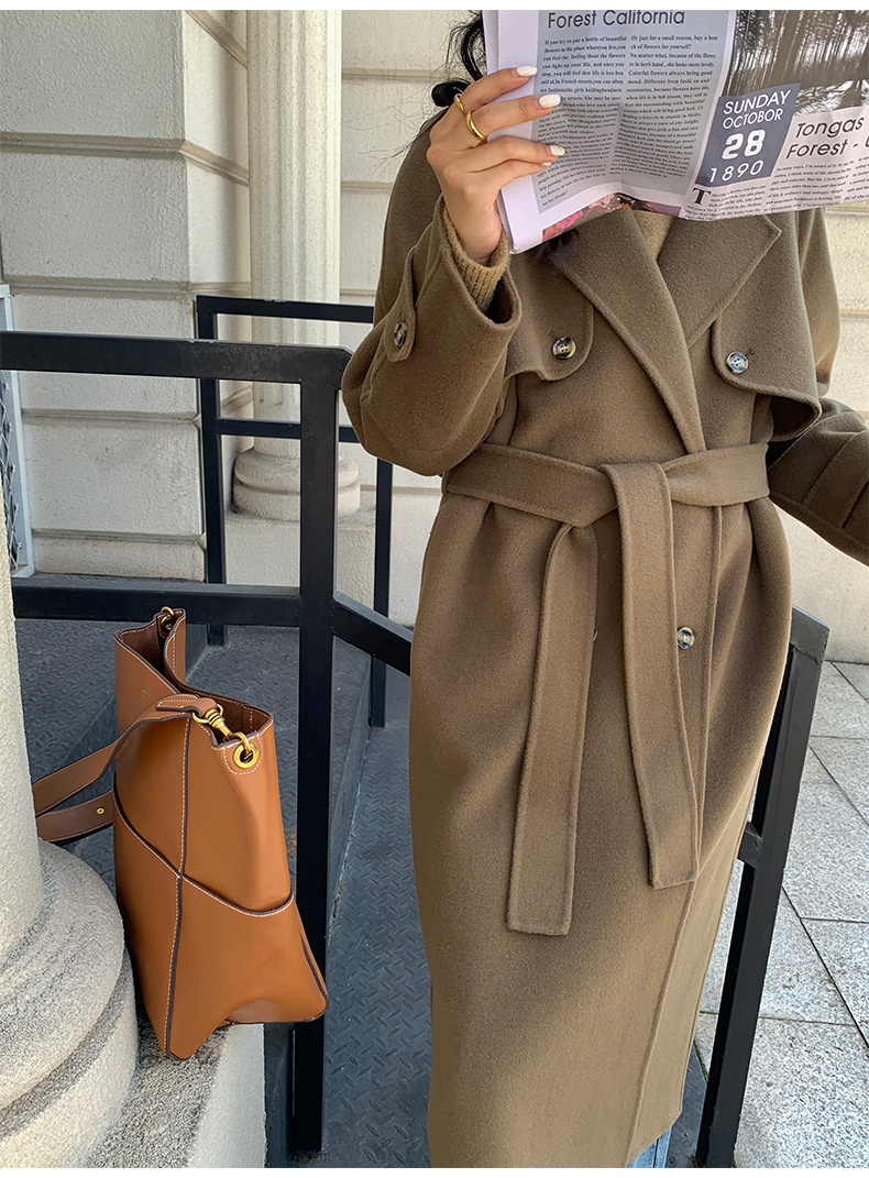 Q469 Dongdaemun Double-sided Cashmere Coat Korean version Autumn and Winter New Style Wool Tie suit collar woolen coat for women pic 45