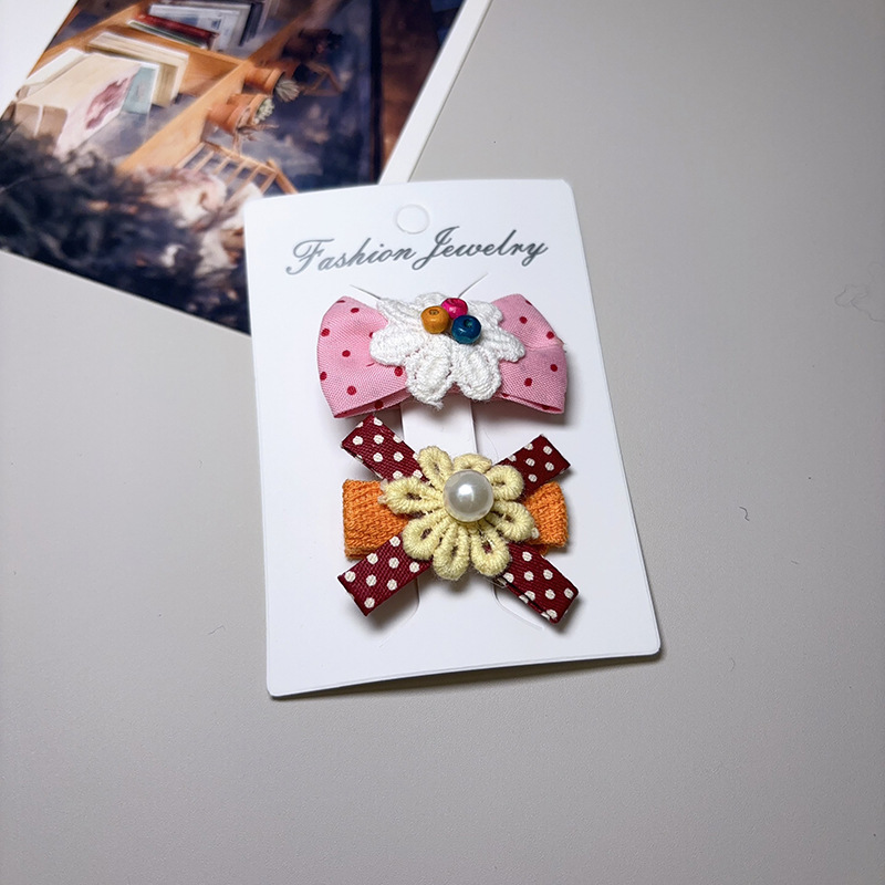 韩版卡装边夹蕾丝布艺蝴蝶结发夹少女儿童发饰可爱波点发夹刘海夹详情10