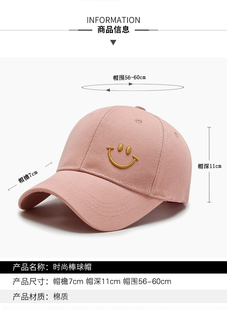 Fashionable and trendy seasonal hats for men and women, Korean-style smiling face hats, sunshade and sun protection baseball caps, sporty and casual baseball caps pic 3