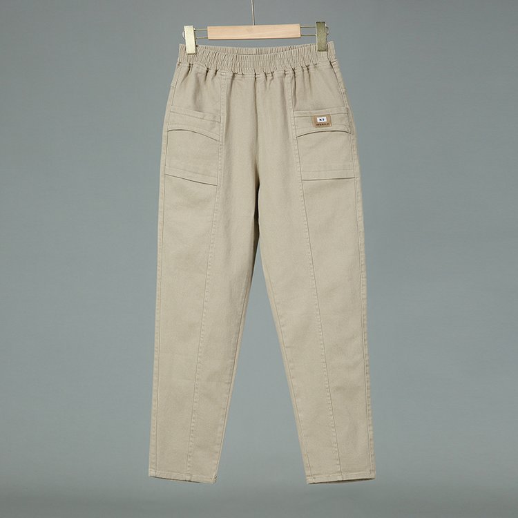 中老年女装春秋棉质长裤妈妈装松紧腰宽松直筒裤子纯色休闲裤奶奶详情10