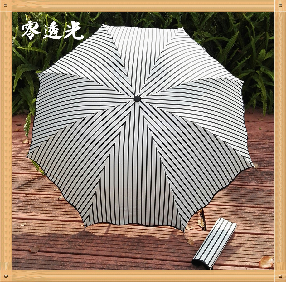 Factory direct sales of black and white striped vinyl umbrellas, Korean version of Apollo three-fold UV protection and sunshade sun umbrellas pic 8