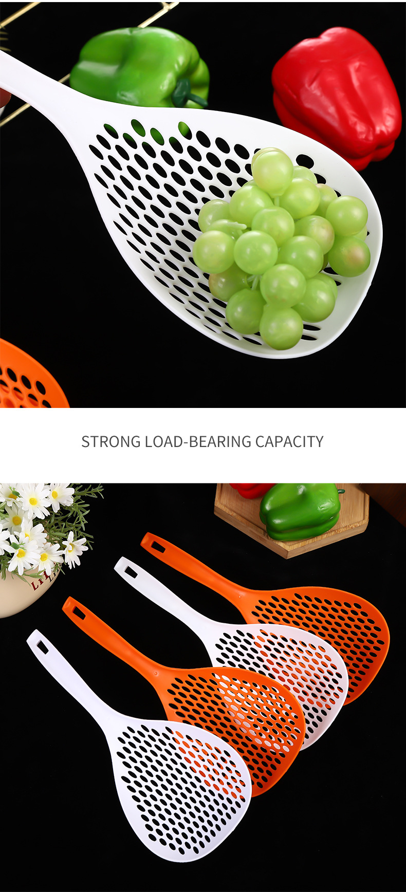 Wholesale of Japanese-style plastic large strainer for dumplings, noodles, blanching sieves, hot pot strainers, long-handled noodle scoops, and mesh spoons pic 10