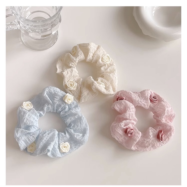 法式少女玫瑰花发绳甜美小号发圈优雅气质头绳大肠圈发饰头饰新款详情7