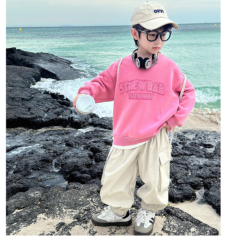 男童卫衣秋装2024新款儿童春秋款粉色长袖上衣男孩秋季宽松帅气潮详情20