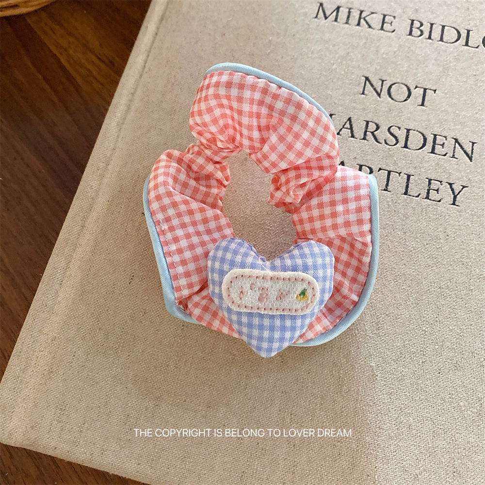 韩国ins新款彩色格纹爱心大肠发圈 甜美可爱头绳扎丸子头头饰发饰详情21