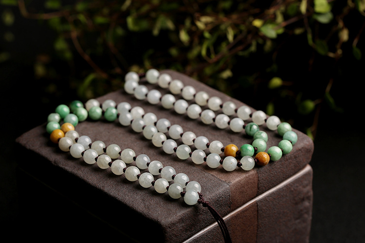 Natural jadeite A-grade round beads 7mm woven necklace rope round bead pendant hanging rope jadeite bead chain pic 3