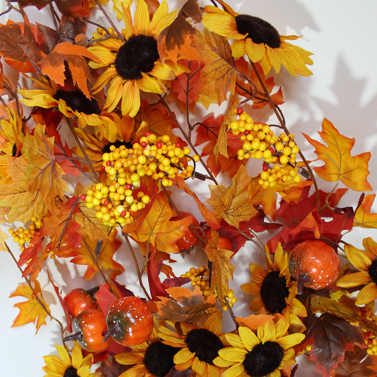 Desheng American country-style Thanksgiving and Halloween simulation pumpkin, autumn leaves, Canadian autumn maple leaves, rattan pic 3