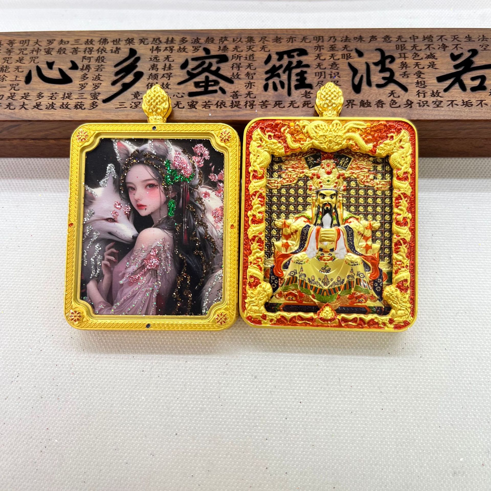 五台山唐卡浮雕双面款立体龙五爷吞金兽双面唐卡前世今生项链吊坠详情24