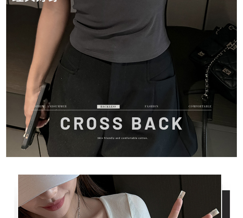 夏季纯棉方领辣妹正肩短袖t恤女式修身显瘦高级感韩系女装T恤上衣详情2
