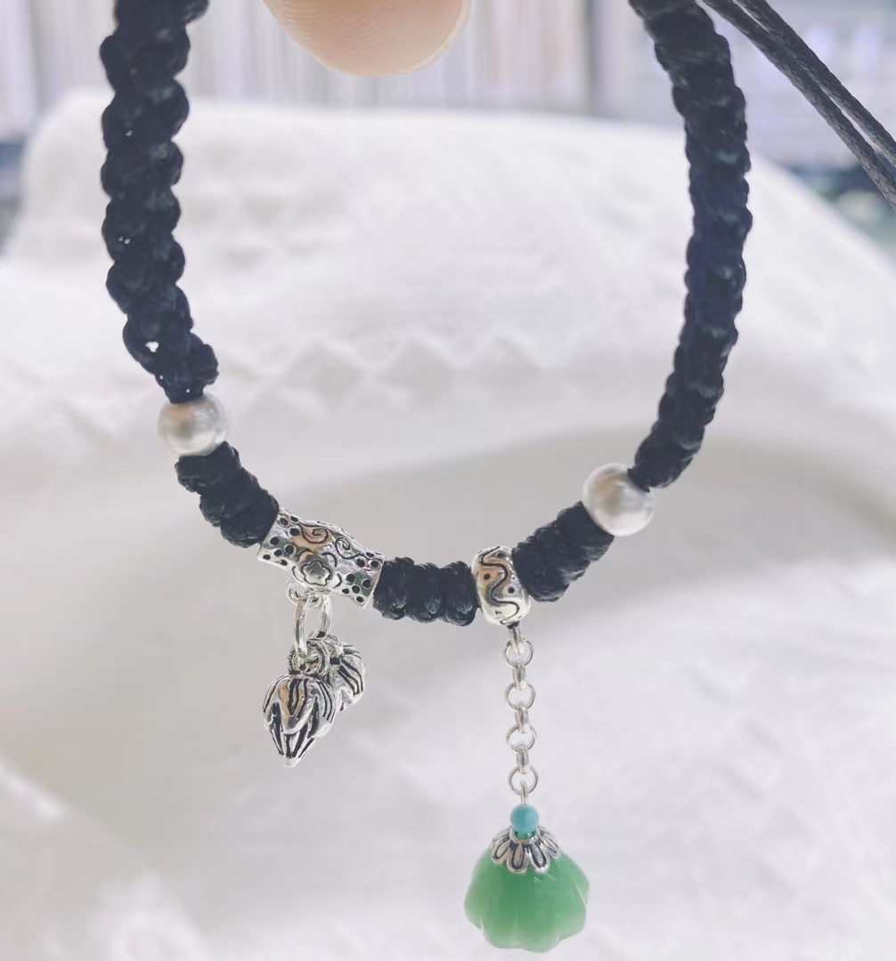 新款925银蜡绳两世欢流苏莲蓬手链手串森系古风个性编织手绳详情13