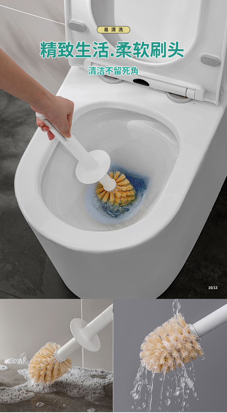 A household plastic floor-standing toilet brush with a base and a long handle for cleaning the toilet without drilling pic 3