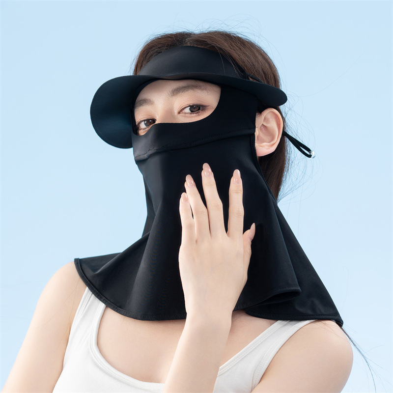 黑胶长款面罩全脸遮阳防晒口罩太阳帽子夏季骑行护颈冰丝面罩批发详情22