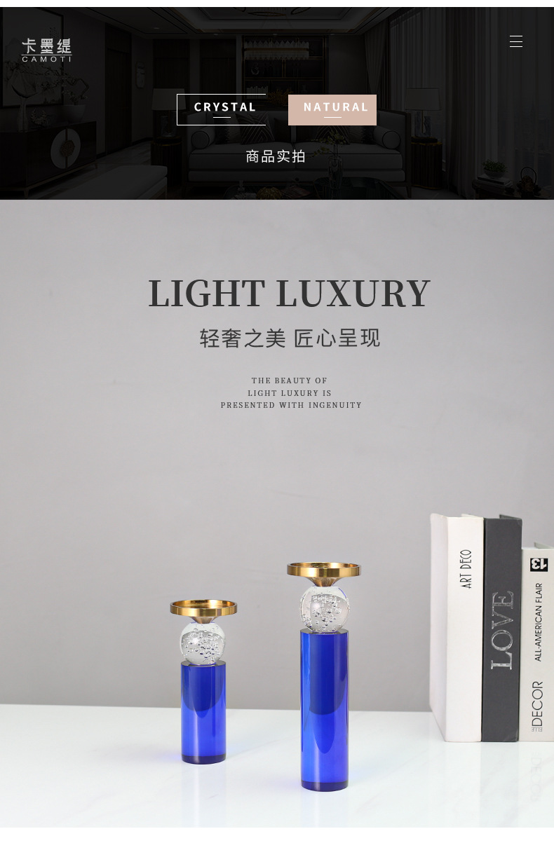 Modern and simple home furnishings, grey and blue crystal candlesticks, creative geometric decorative items, dining table decoration items pic 24