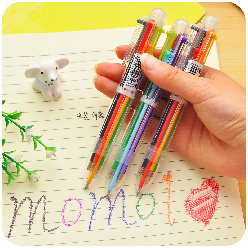 R Creative six-color Ballpoint pen, cute multi-color Ballpoint pen, multi-functional press color oil pen, 6 refills pic 10