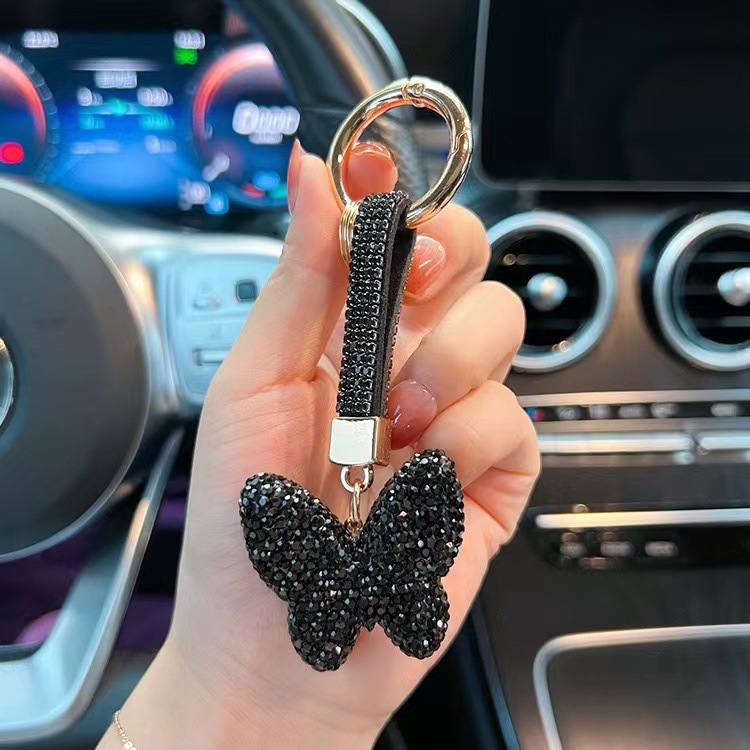 陶泥满钻蝴蝶钥匙扣镶钻圆环汽车钥匙链 女款时尚包包挂件镶钻详情6