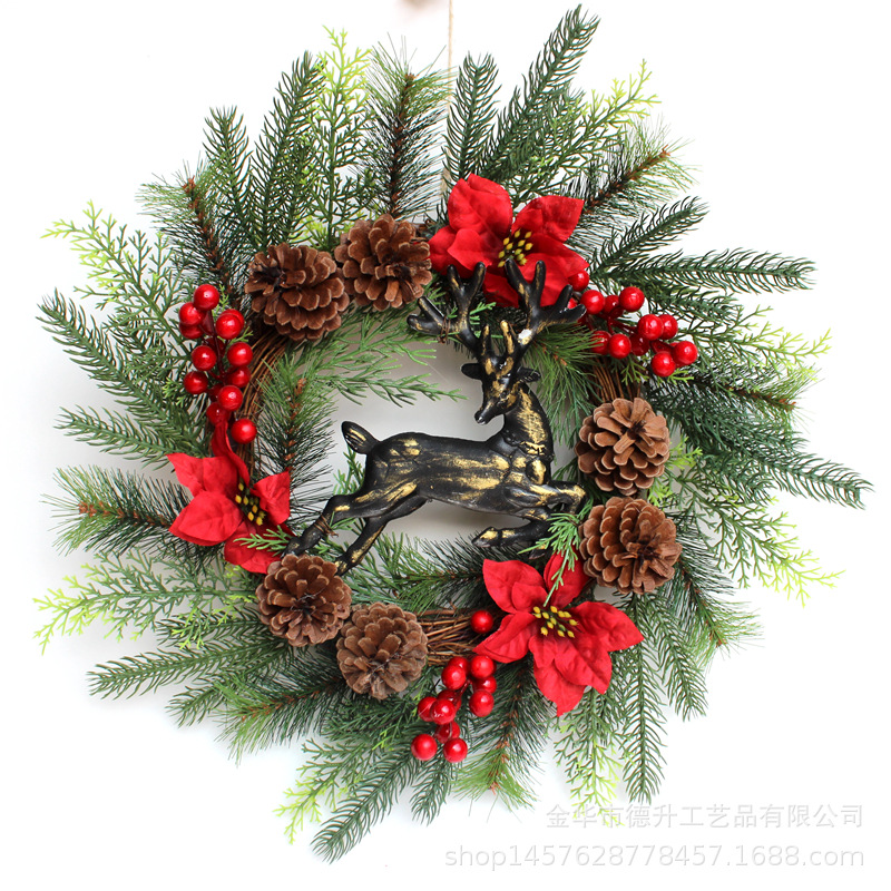 Desheng Amazon Cross-border E-commerce Factory supplies red fruit, money fruit, Christmas flowers, PE pine deer head vine rings and garlands pic 2