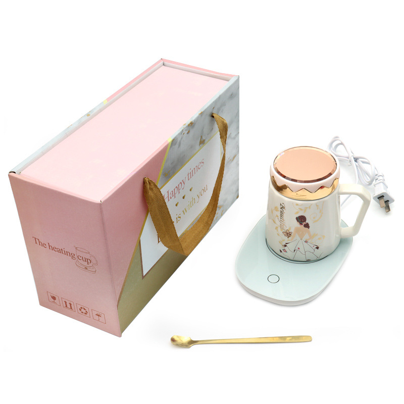 Ceramic insulated cup, 55-degree constant temperature cup, heating coaster, mirror cover, handle spoon set, high-end business gift box pic 21