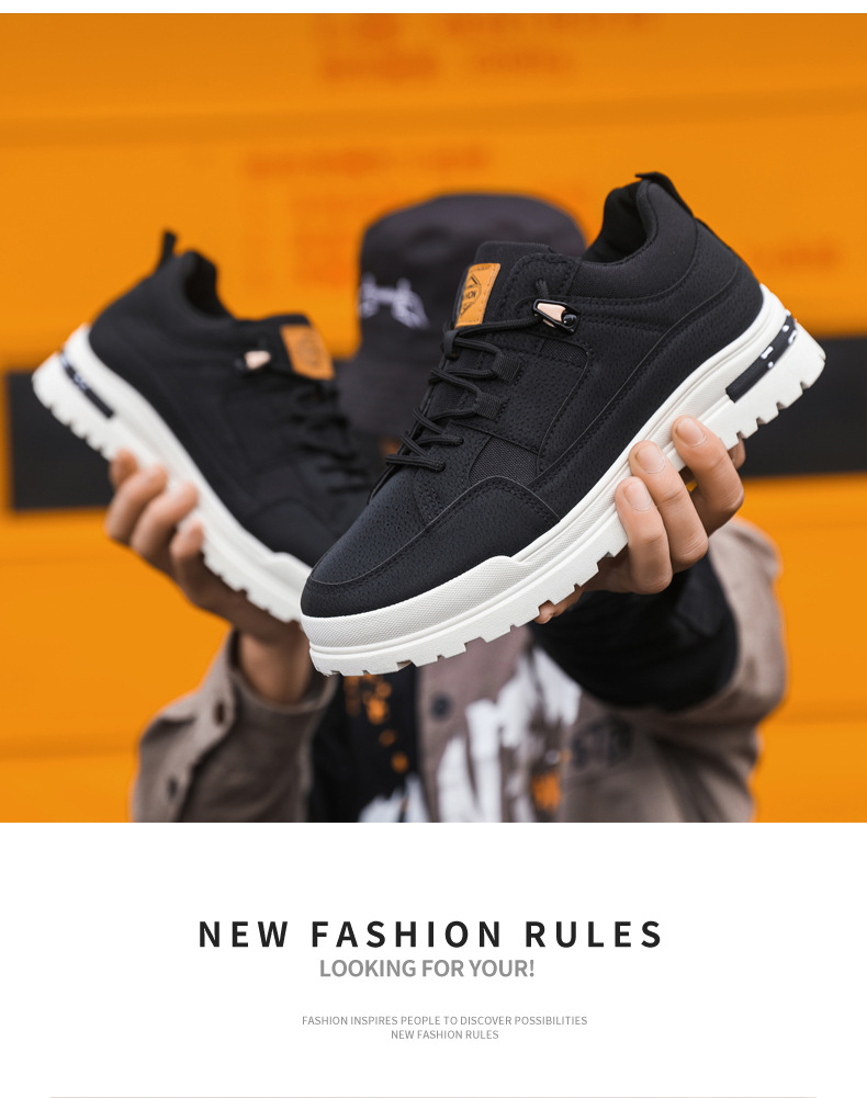 秋冬复古男士休闲鞋皮面防水耐磨男士板鞋潮流百搭软底户外运动鞋详情16