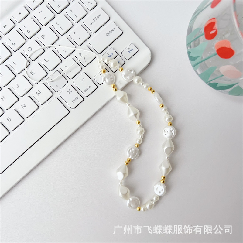 新款仙女风手机挂绳亚克力珍珠串珠蝴蝶结配饰甜美短款链防丢防摔详情3