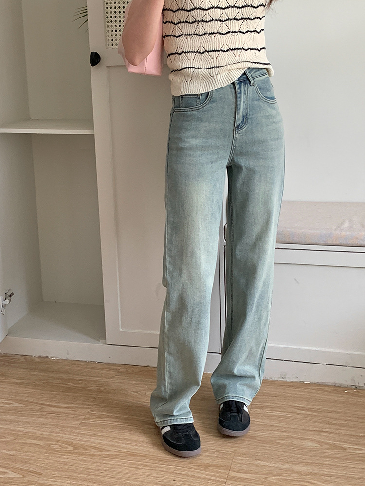 Korean chic washed cotton jeans for women 2023 summer new style narrow stretch wide-leg pants pic 16