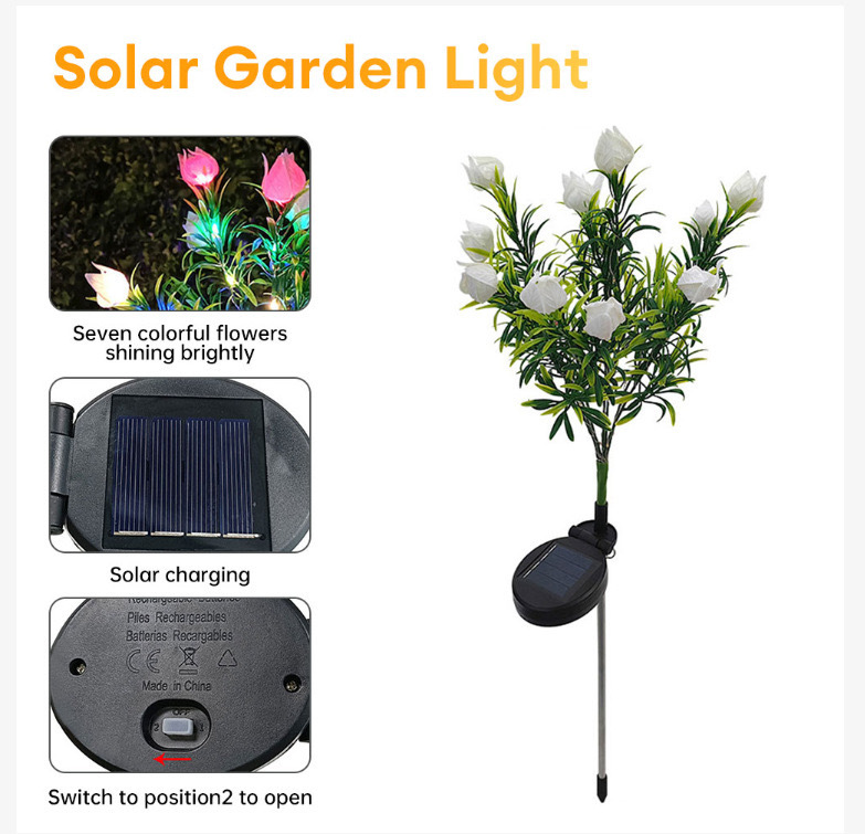 Solar-powered gardenia flower simulation lanterns, LED courtyard garden decoration, lawn lantern grass, outdoor waterproof atmosphere lights pic 3