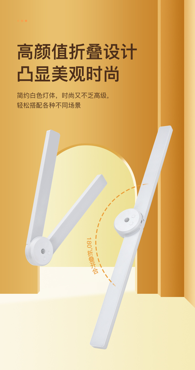 跨境新款橱柜灯带折叠自动人体感应灯衣柜子酒柜长条灯条磁吸壁灯详情7