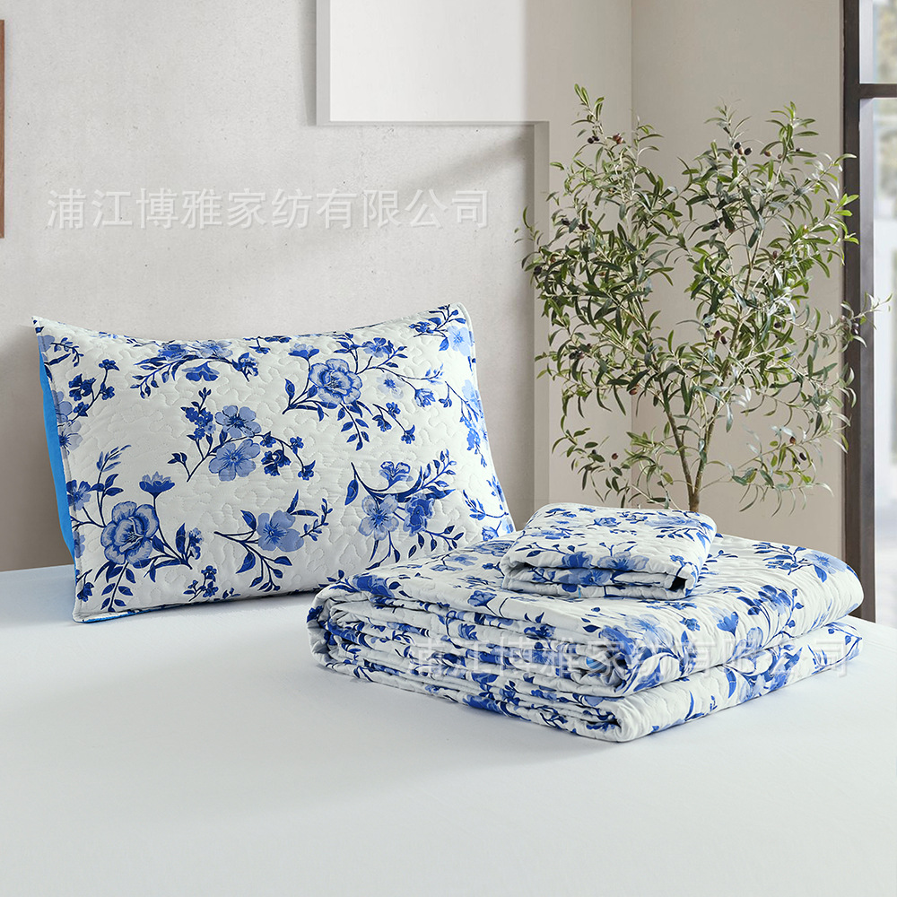 A 3-piece set of pure cotton bed covers with fresh and delicate printed quilted quilts, gentle and small floral patterns, wholesale of all-cotton 3-piece sets for homestays pic 9