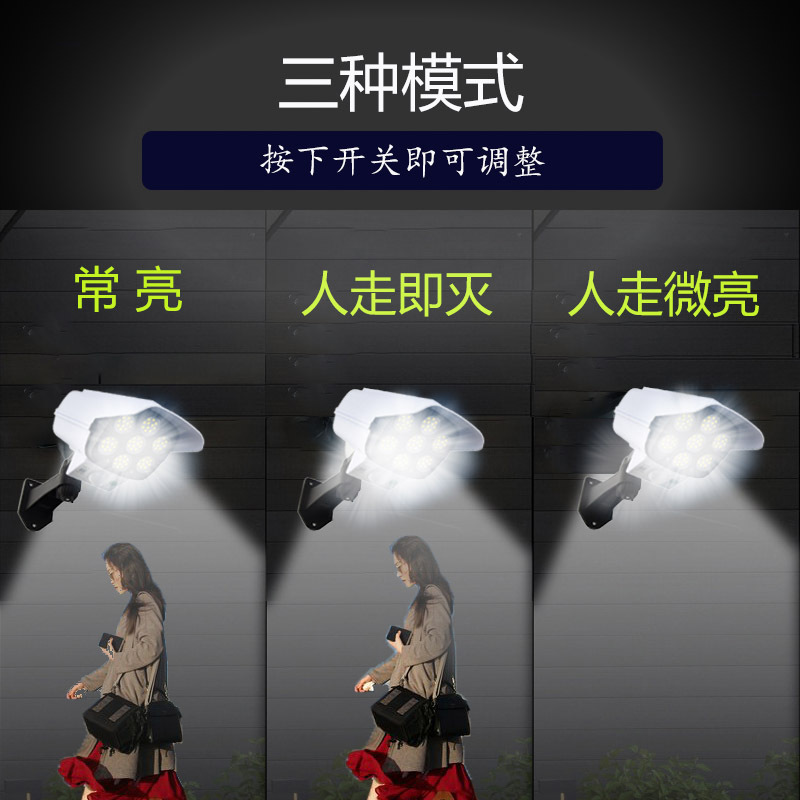 Simulation monitoring solar outdoor wall lamp 77LED human body sensing remote control multi-mode waterproof garden courtyard wall lamp pic 6