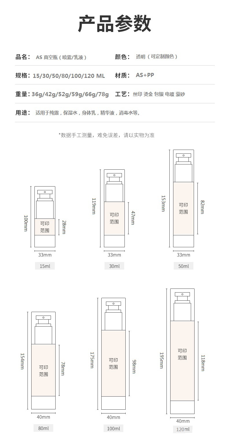 In stock: 15ml-120ml vacuum bottle tablet lotion press spray cosmetic sets, travel samples, portioning bottles pic 3