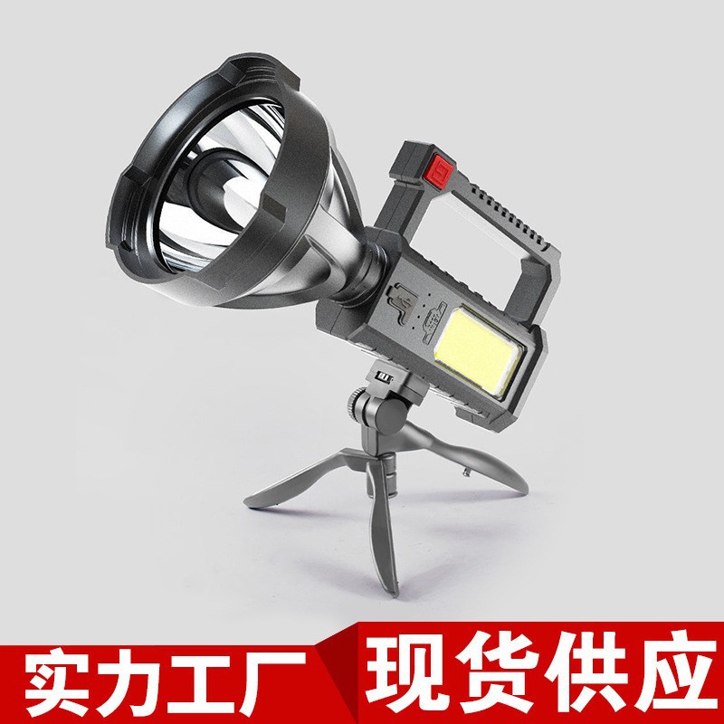 跨境LED强光远射高亮COB户外作业探照野营夜钓手提灯带支架电显手电详情9