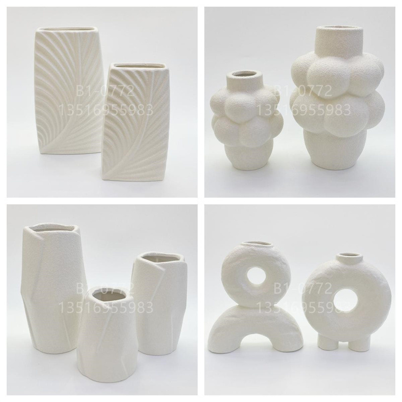 Nordic modern minimalist ins pure white art vases, creative ceramic vases, geometric design sense flower arrangements and vases, golden castle vases pic 3