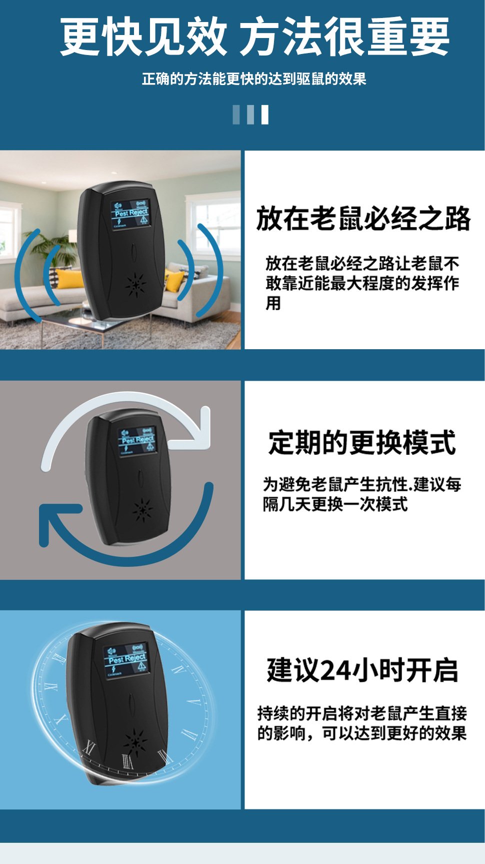 新款智能家用超声波驱鼠驱蚊器大功率驱赶器多功能电子驱蚊驱虫器详情6