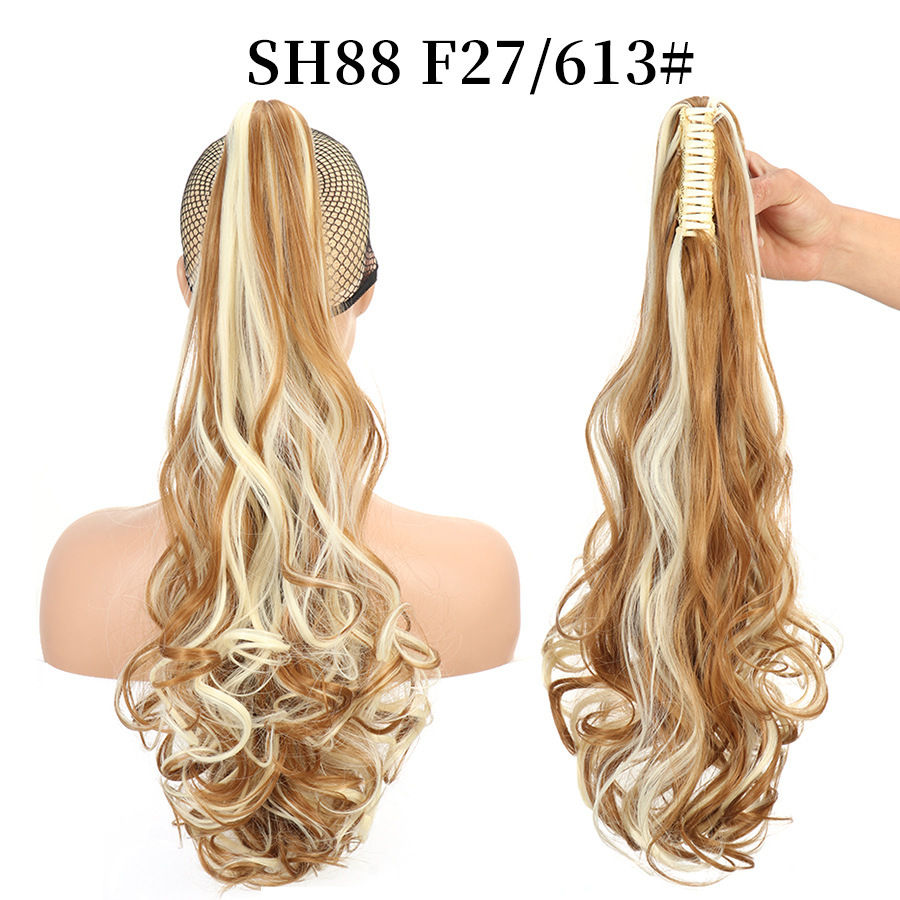 European and American style claw clip long curly hair, tiger mouth claw clip ponytail simulation wig, fluffy and natural ponytail pic 41
