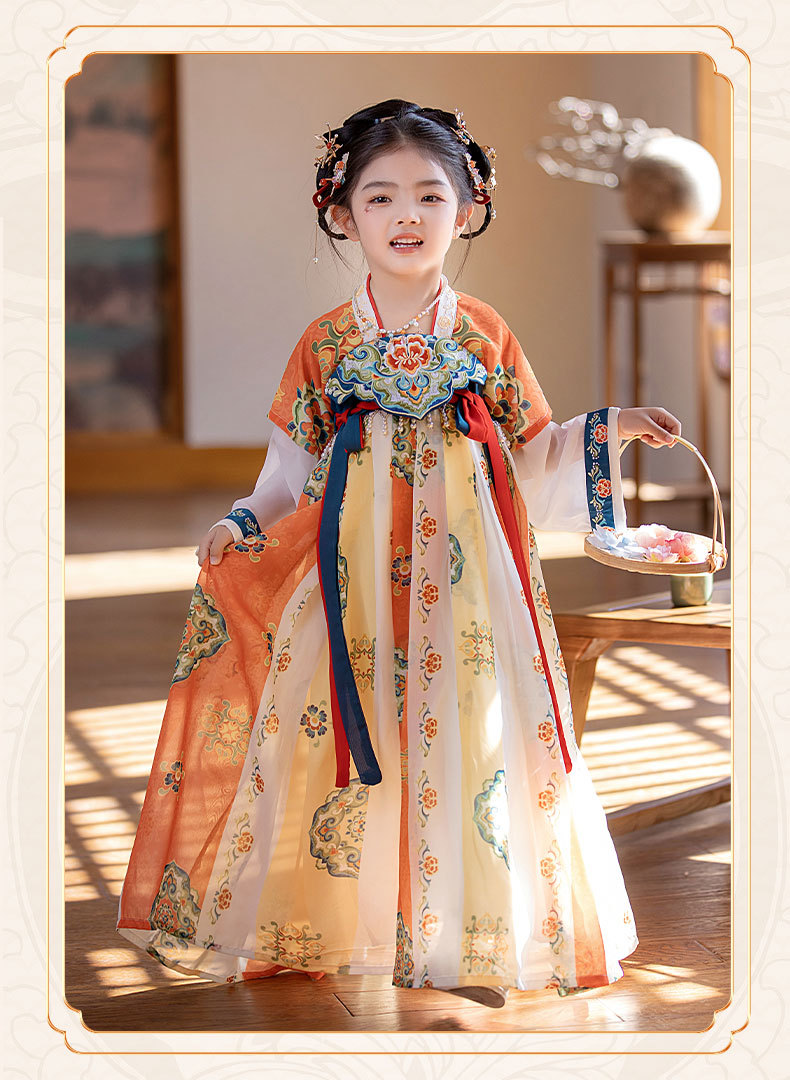 国潮2025夏季新款唐制连衣裙女童汉服超仙连衣裙小女孩敦煌风演出批发详情11