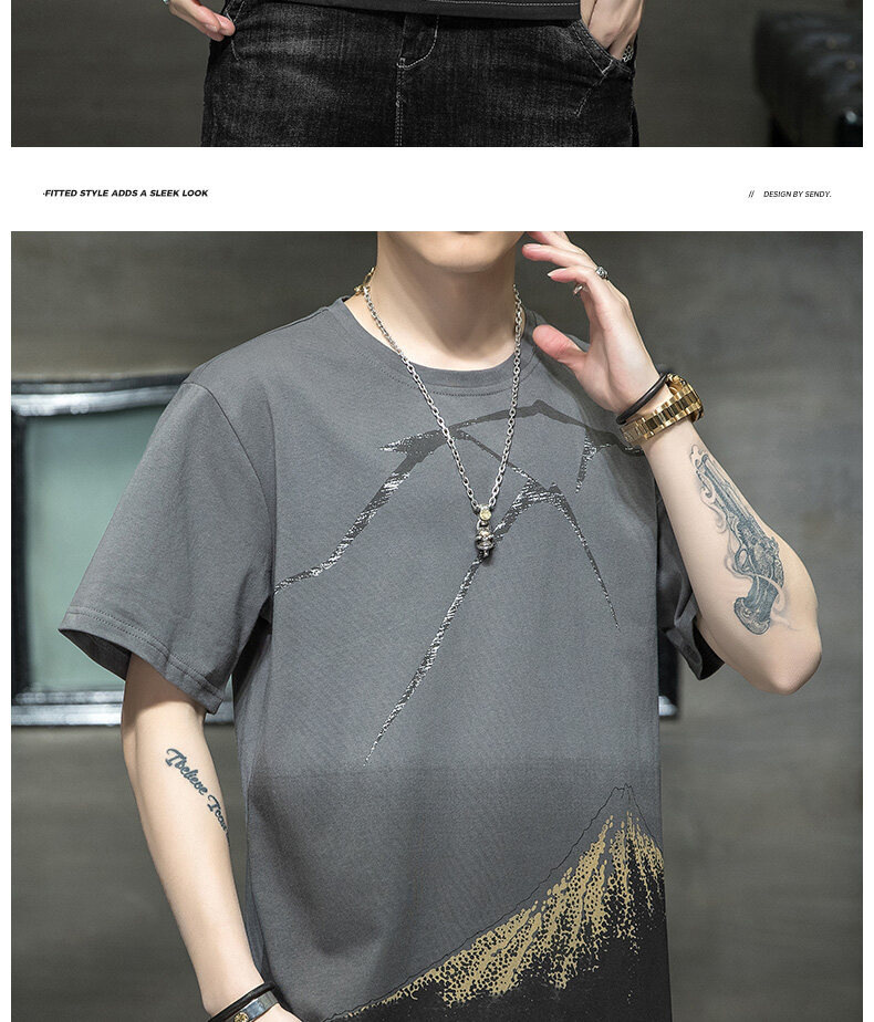 短袖t恤男士夏季新款潮牌ins休闲半袖体恤衫火山岩印花男装上衣服详情24