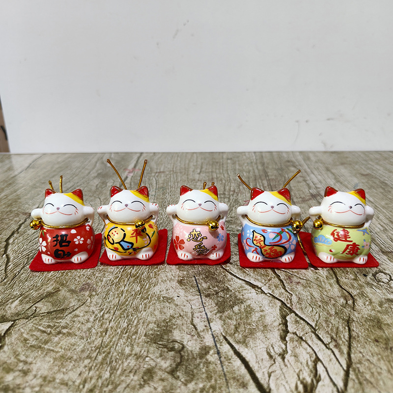 五福猫元气猫五福陶瓷招财猫汽车摆件创意工艺品地摊货源详情16