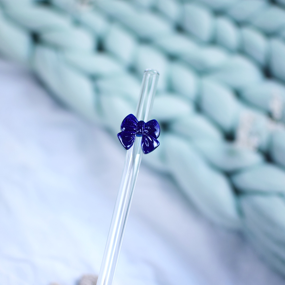 定制高硼硅透明玻璃吸管蝴蝶结樱桃爱心创意手工花朵饮料弯管20CM详情8