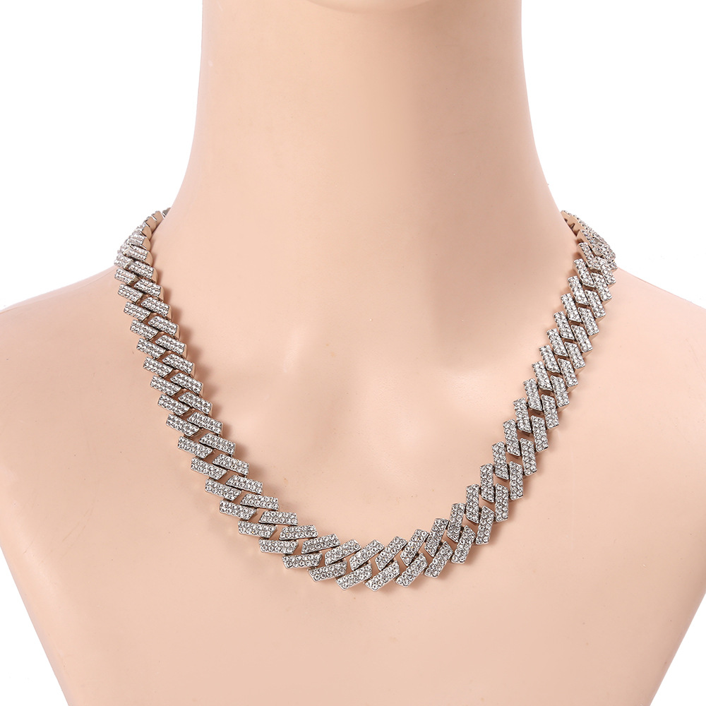 European and American Cuban chain diamond necklace, titanium steel non-fading necklace, thick street hip-hop chain couple accessories, cross-border pic 10