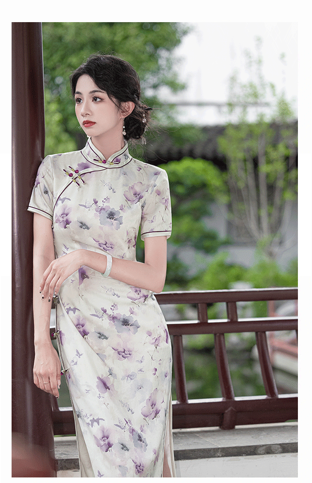 国潮2025新款民国风复古素雅国朝风气质优雅短袖改良年轻款提花旗袍详情6