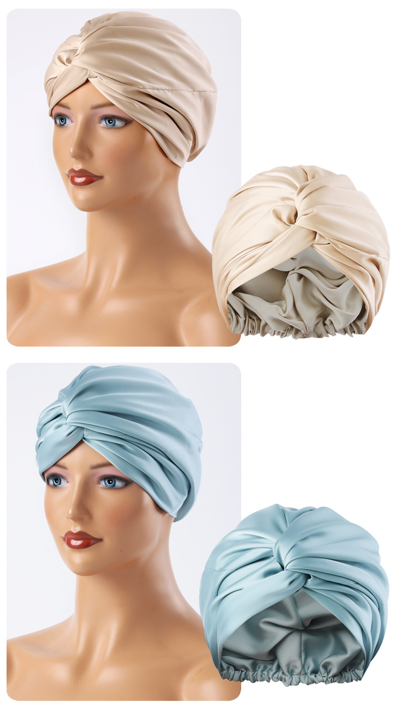 跨境双层缎面睡帽可调节真丝护发帽丝绸色丁化妆帽月子帽头巾帽详情13