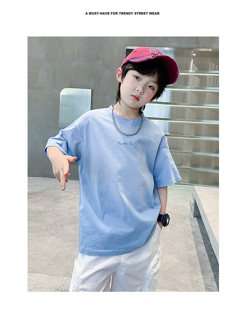 Summer dopamine-gradient short-sleeved T-shirt for boys 2025 New style summer half-sleeved ice-feel top for teenagers and children pic 2