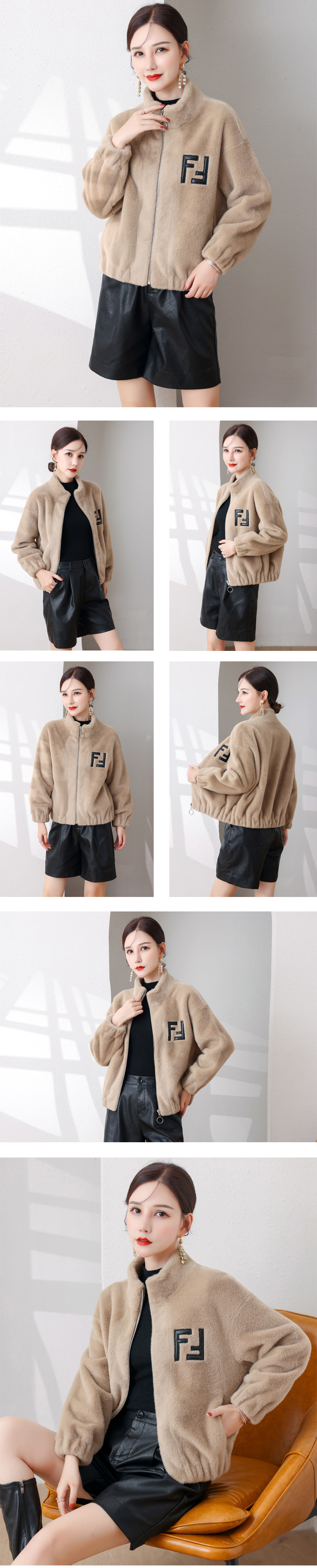 2021海宁新款女式皮毛一体水貂绒短款羊羔毛外套气质显瘦皮草外套详情3