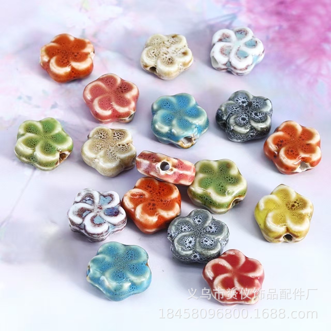 Simple and colorful ceramic pearlescent surface fish five-petal flower beads scattered beads diy handcrafted beaded bracelet decoration accessories pic 3