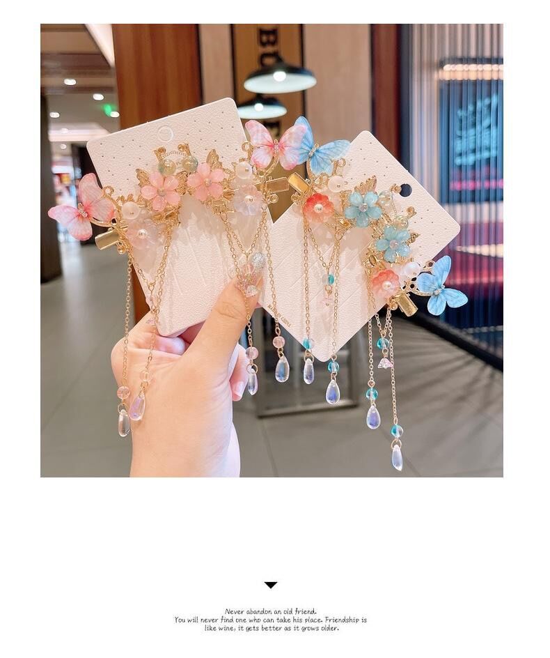 中国风儿童头饰套装女童汉服发夹古风发卡步摇超仙流苏蝴蝶发饰详情20