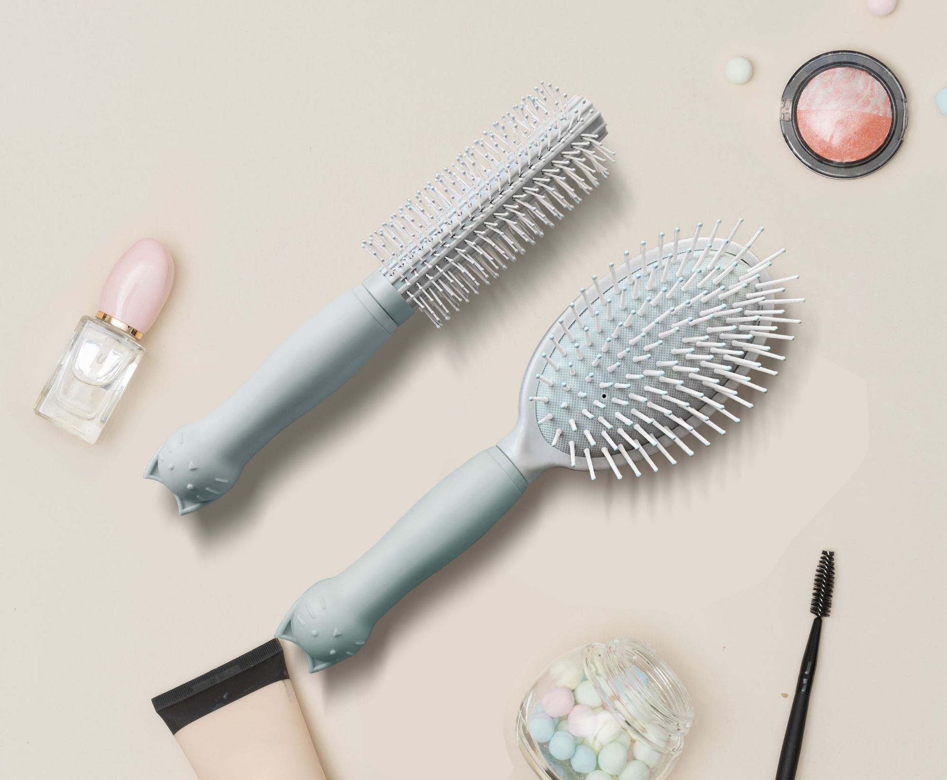 厂家现货塑料气囊按摩梳 美发卷发梳 盒装黑色卡通小猫平板梳子详情1