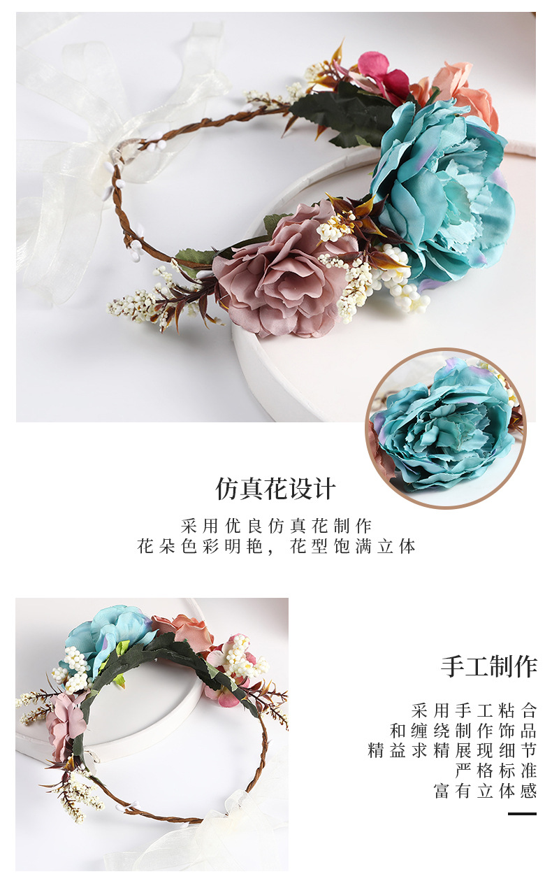 Realistic garlands, European and American exaggerated bride headwear and hair accessories, retro photo accessories, handcrafted silk garlands and headwear wholesale pic 7